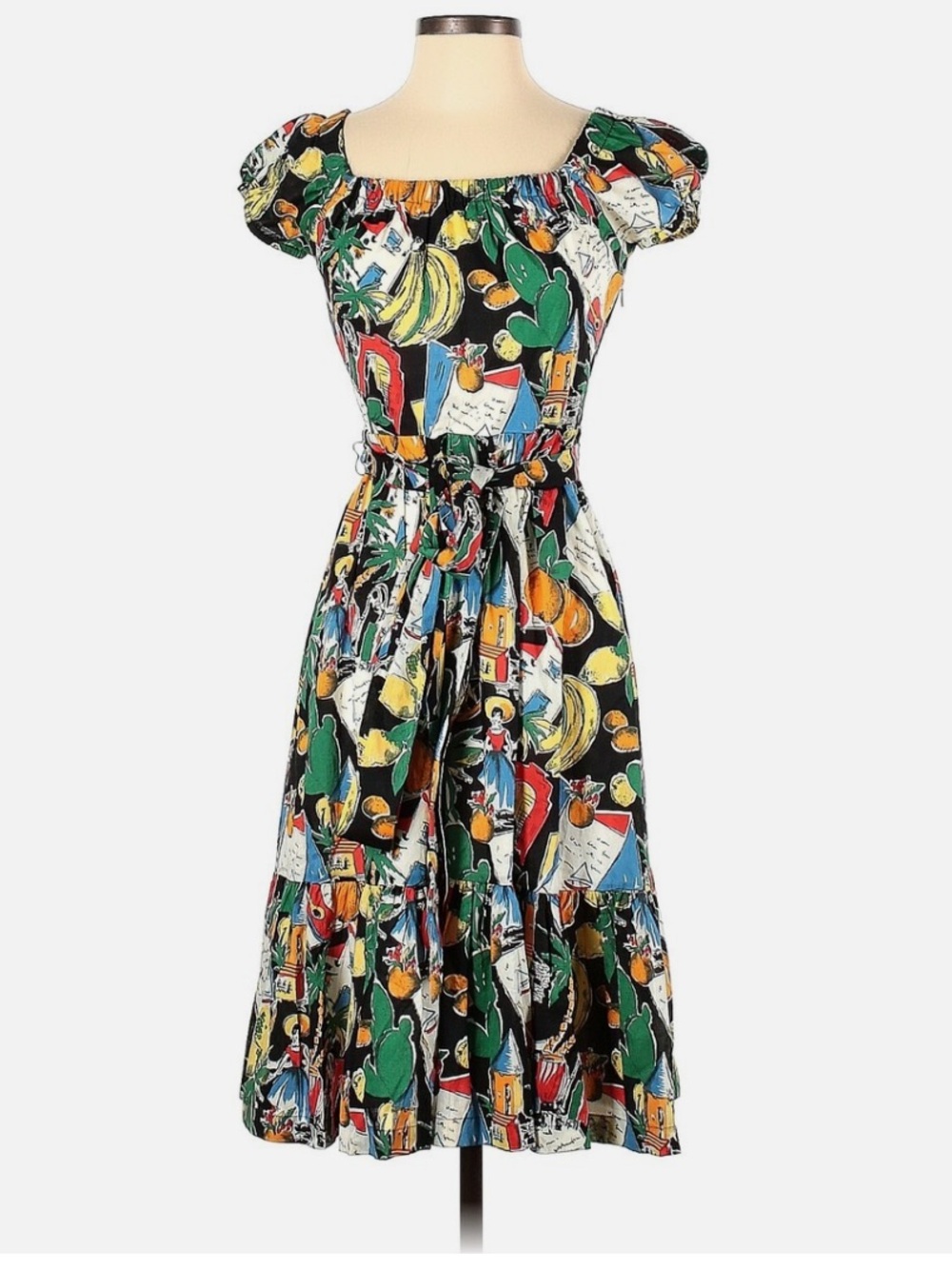 J.Crew Off-The-Shoulder in Postcard
Print Fruit Belted Ruffle Hem
Dress - Picture 3 of 6